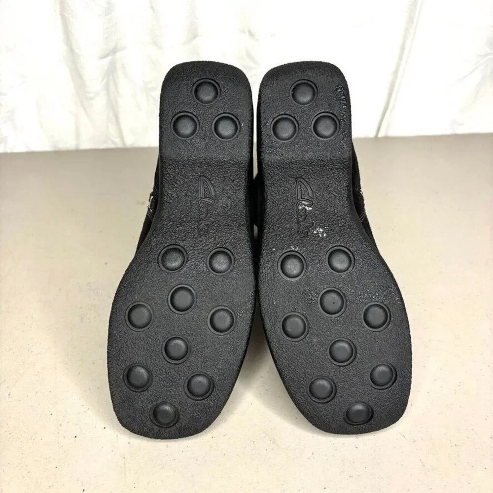 Clarks Ashlyn Black Suede Square Toe Zip Wedge Ankle Bootie Womens Size 6.5 - Picture 8 of 10
